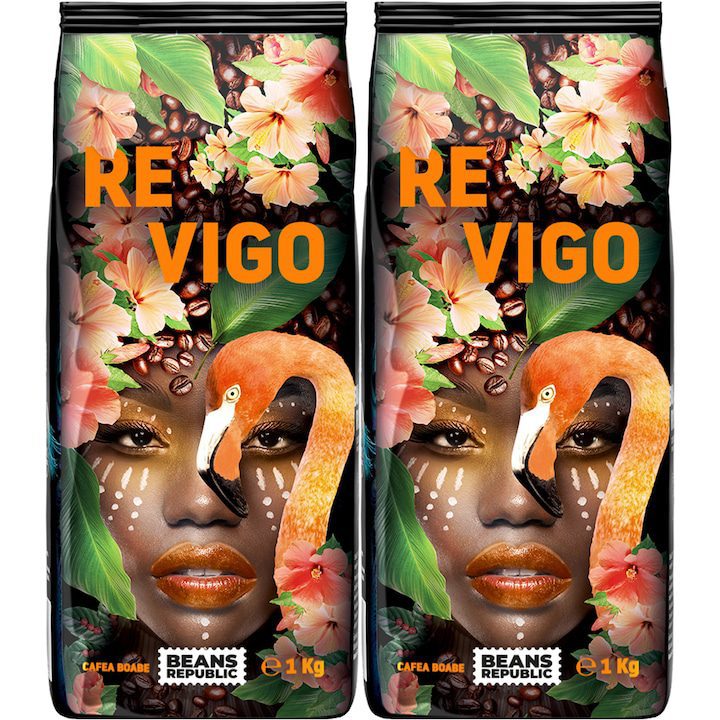 Pachet 2x1kg Cafea Boabe Revigo Beans Republic Blend Arabica Robusta Espressor