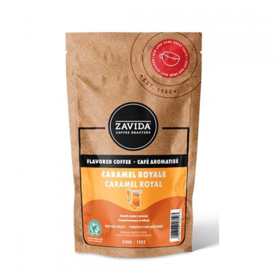 Zavida Caramel Royale cafea boabe Arabica prajita mediu cu aroma caramel 340g