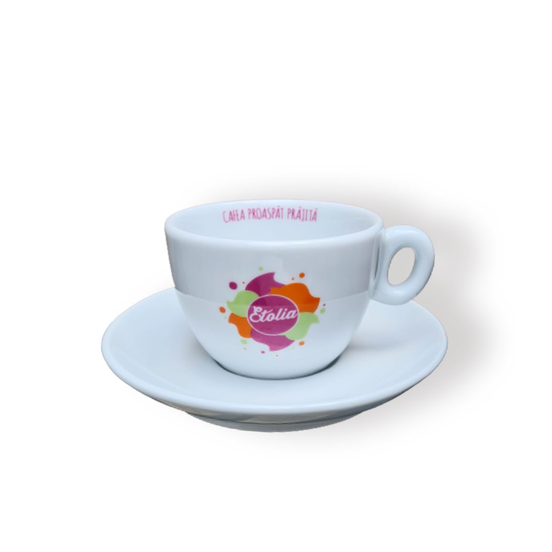 Set 6 cesti ceramice pentru cappuccino cu farfurioare Etolia