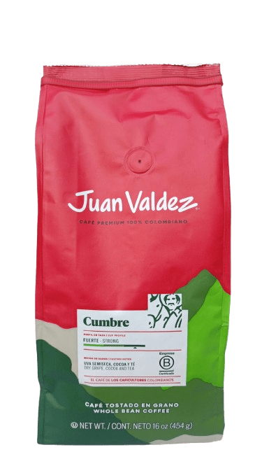 Juan Valdez Cumbre Fuerte cafea boabe 454g intensa si aromata